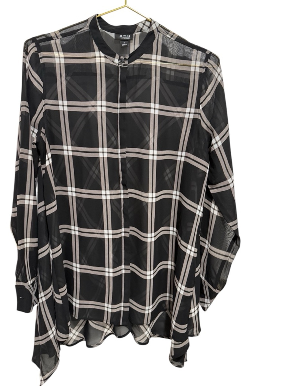 a.n.a Black Plaid Semi-Sheer Button-Front Tunic